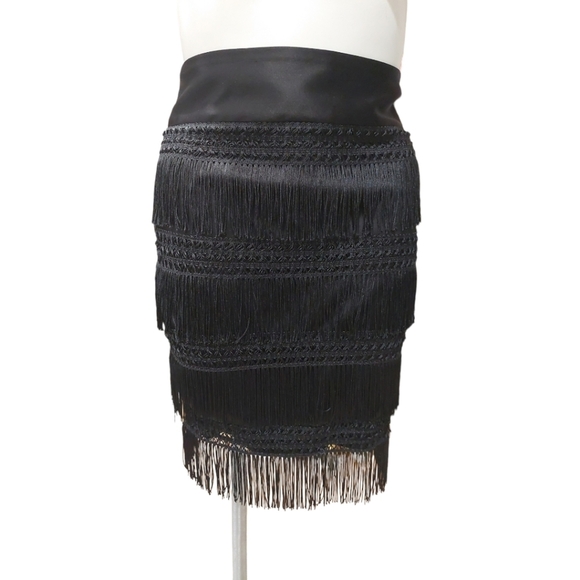 Express Black Event Fringe Skirt Sz 10 - Picture 8 of 9